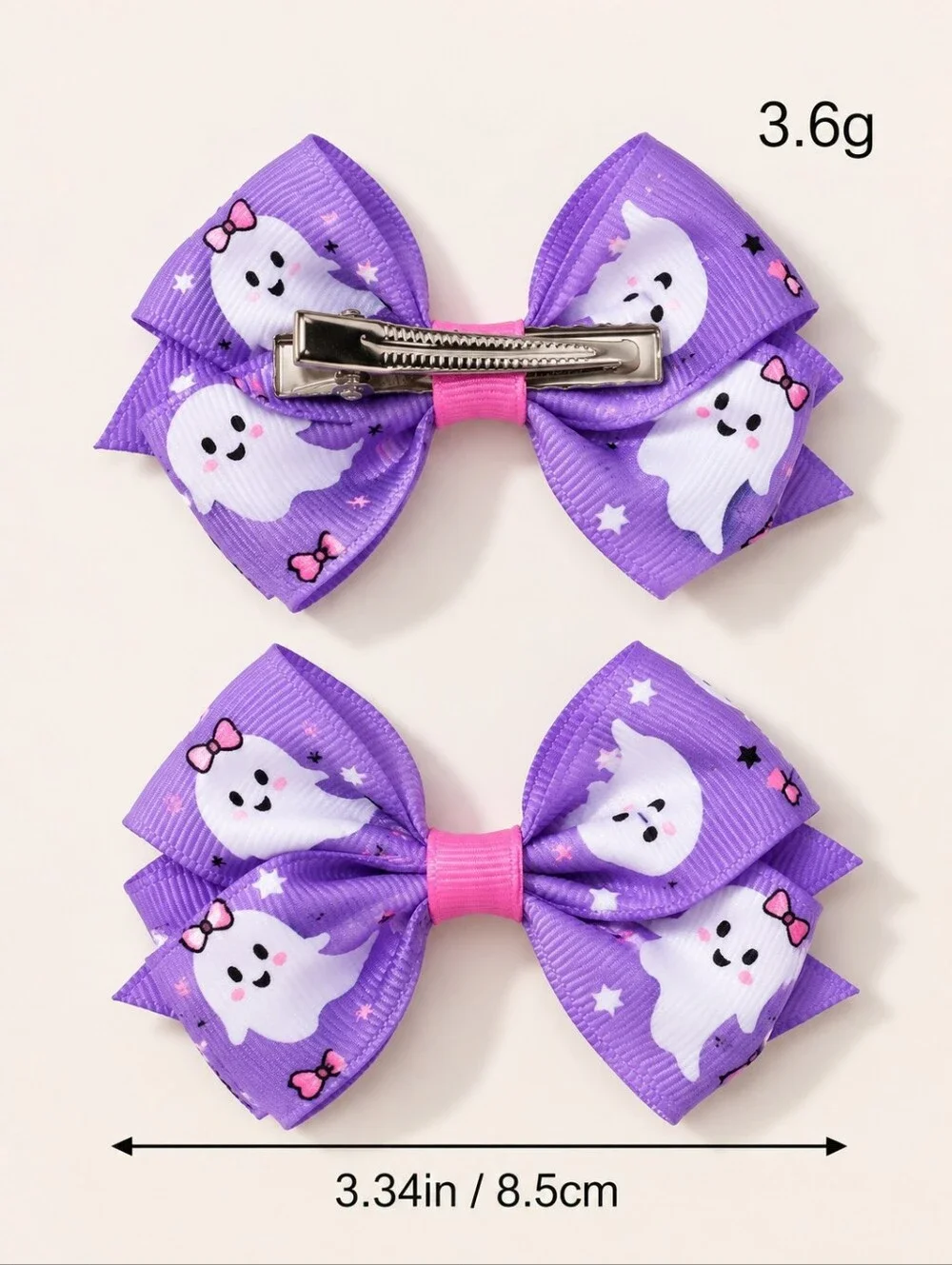 Halloween Hair Bow Set Ghost Purple White Grosgrain Bows 4 Pack